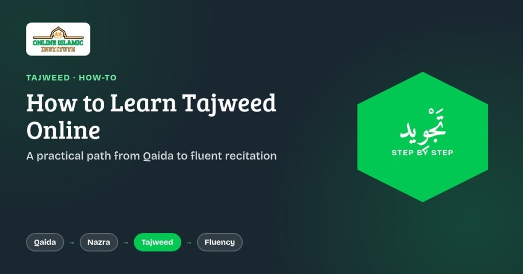 Branded graphic: How to learn Tajweed online step by step