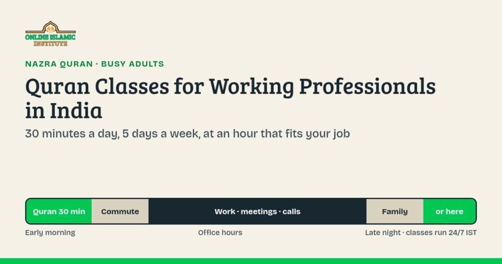 Quran classes for working professionals in India: 30-minute one-to-one lessons around office hours and shifts